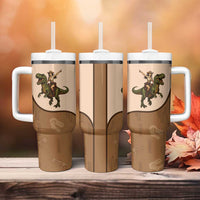 Cowgirl Dinosaur Tumbler With Handle Retro Western Yoke - Wonder Print Shop