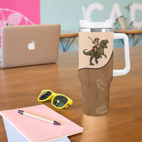 Cowgirl Dinosaur Tumbler With Handle Retro Western Yoke - Wonder Print Shop