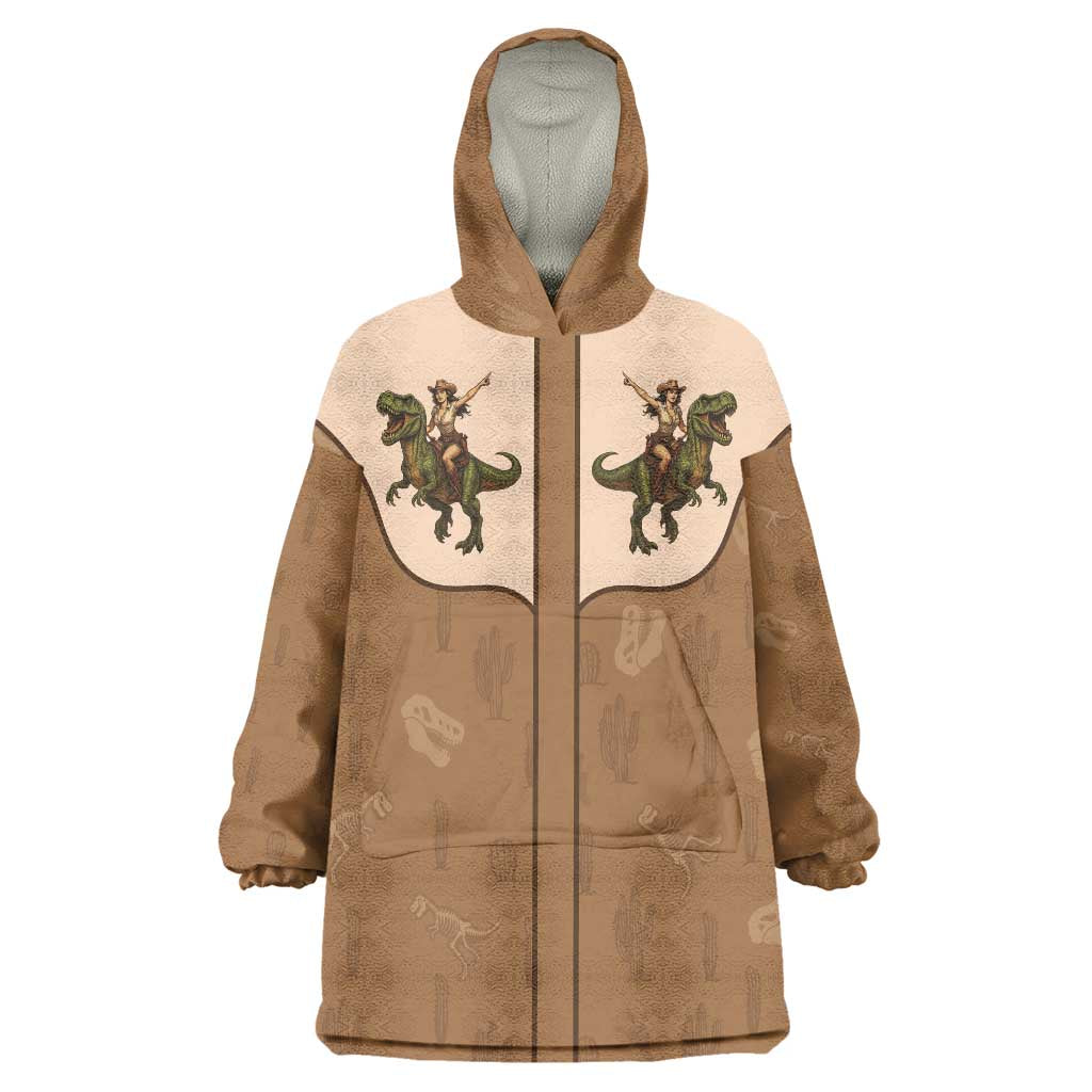 Cowgirl Dinosaur Wearable Blanket Hoodie Retro Western Yoke - Wonder Print Shop