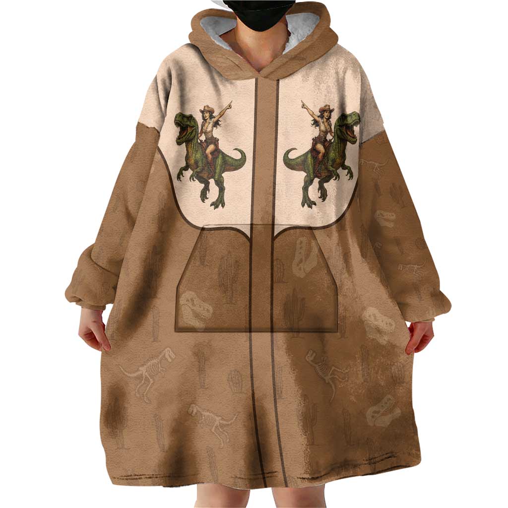 Cowgirl Dinosaur Wearable Blanket Hoodie Retro Western Yoke - Wonder Print Shop