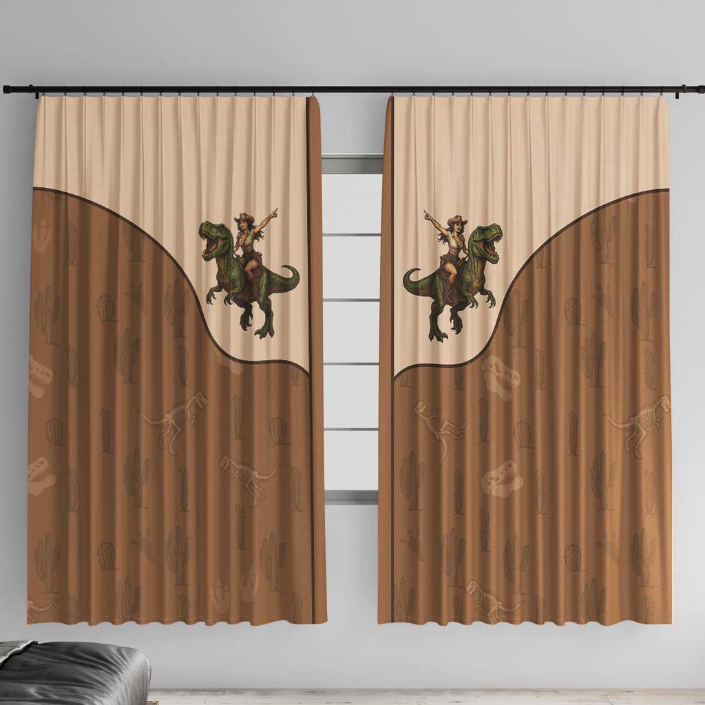 Cowgirl Dinosaur Window Curtain Retro Western Yoke - Wonder Print Shop