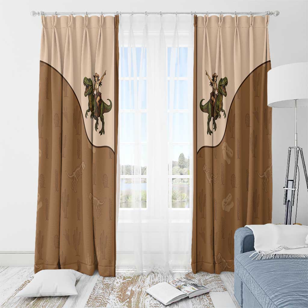 Cowgirl Dinosaur Window Curtain Retro Western Yoke - Wonder Print Shop