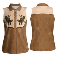 Cowgirl Dinosaur Women Sleeveless Polo Shirt Retro Western Yoke - Wonder Print Shop