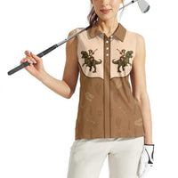 Cowgirl Dinosaur Women Sleeveless Polo Shirt Retro Western Yoke - Wonder Print Shop