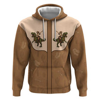 Cowgirl Dinosaur Zip Hoodie Retro Western Yoke - Wonder Print Shop