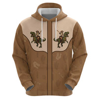 Cowgirl Dinosaur Zip Hoodie Retro Western Yoke - Wonder Print Shop