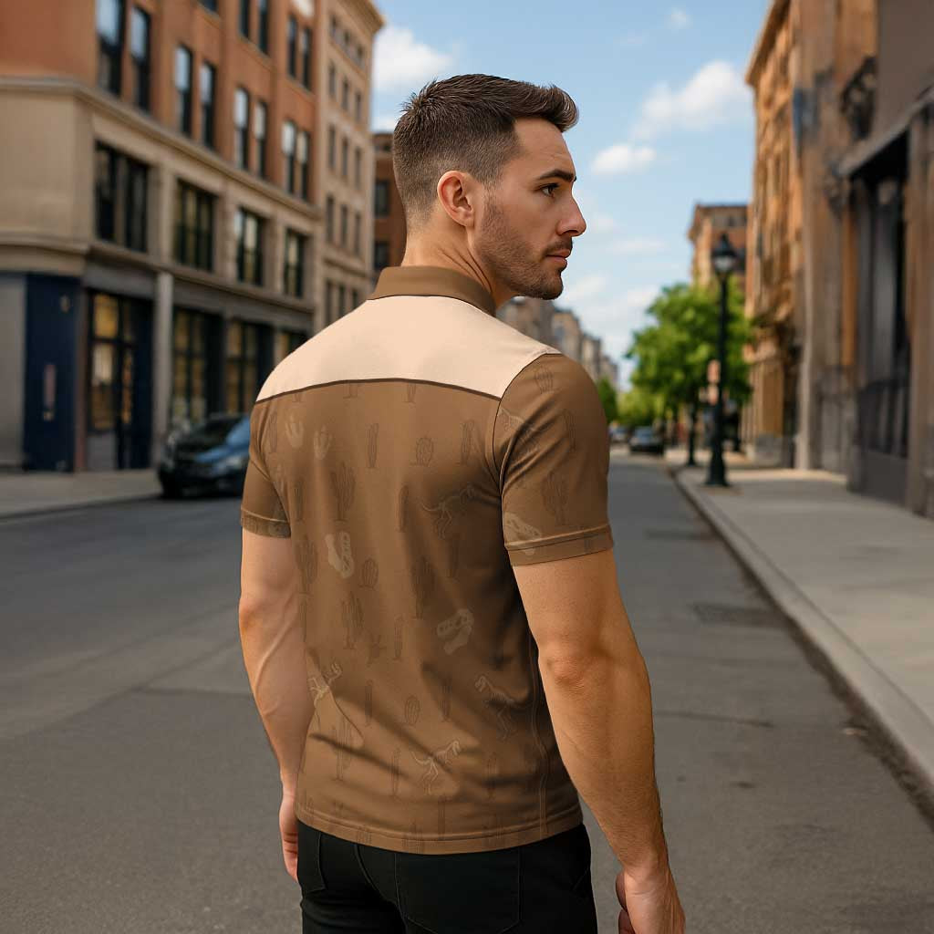 Cowgirl Dinosaur Zipper Polo Shirt Retro Western Yoke - Wonder Print Shop