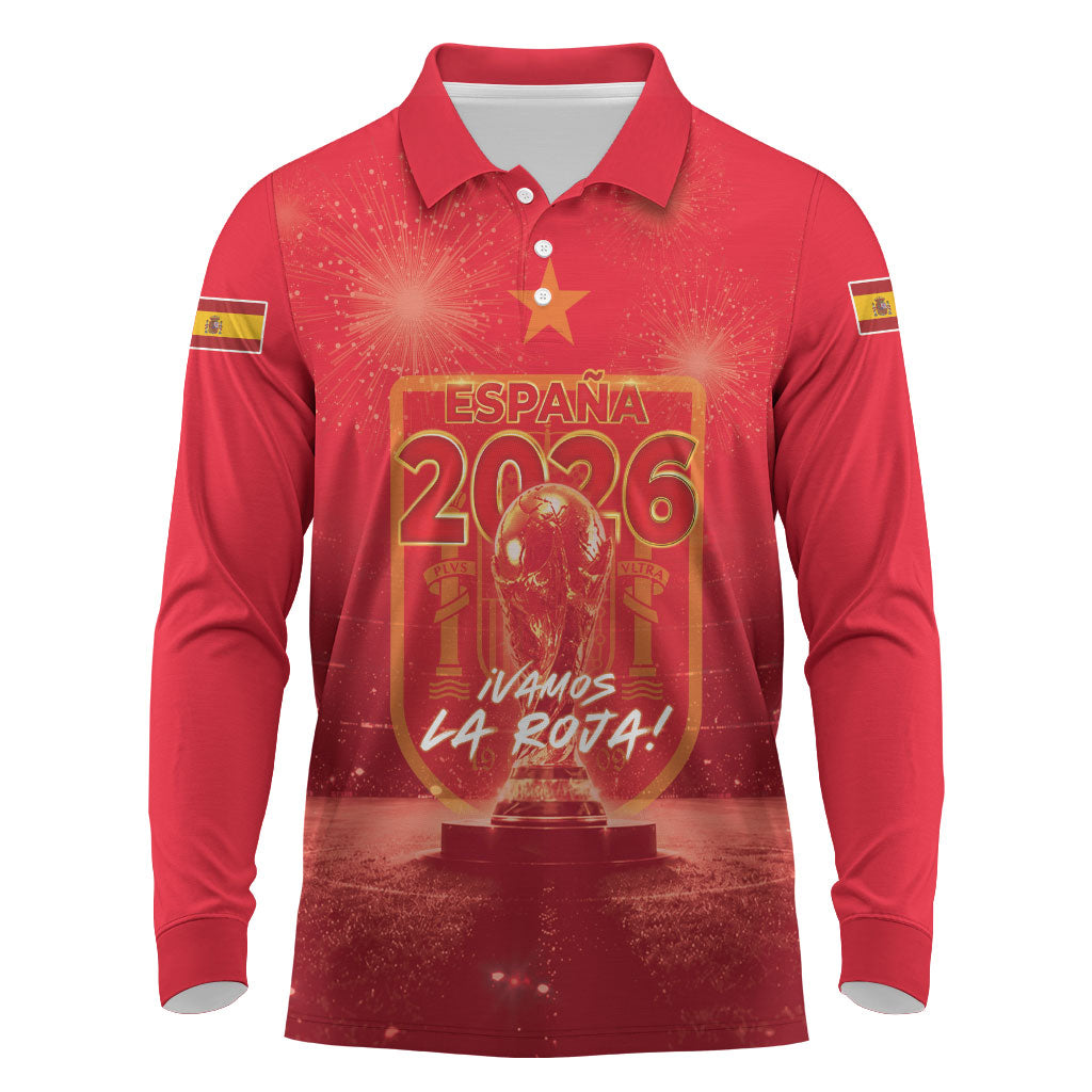Custom World Football 2026 Spain Long Sleeve Polo Shirt iVamos La Roja