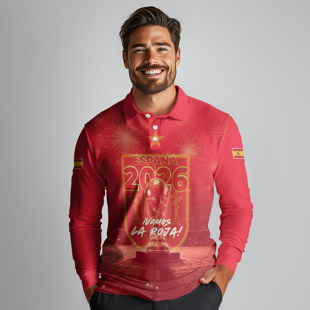 Custom World Football 2026 Spain Long Sleeve Polo Shirt iVamos La Roja
