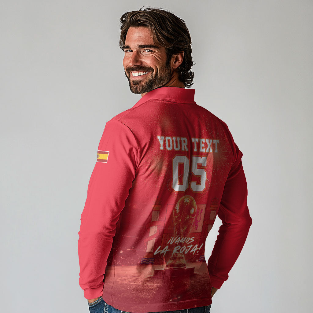 Custom World Football 2026 Spain Long Sleeve Polo Shirt iVamos La Roja