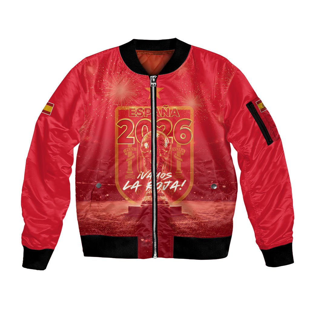Custom World Football 2026 Spain Sleeve Zip Bomber Jacket iVamos La Roja