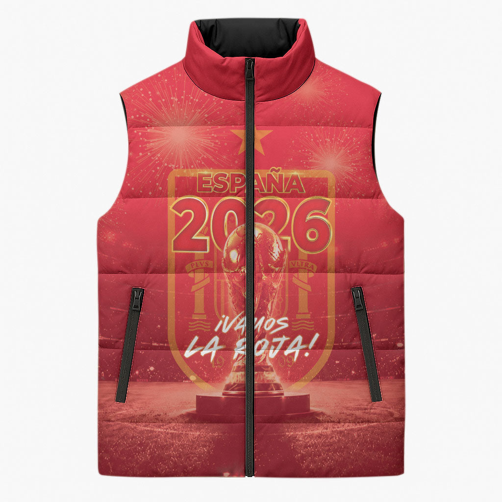Custom World Football 2026 Spain Sleeveless Puffer Jacket iVamos La Roja