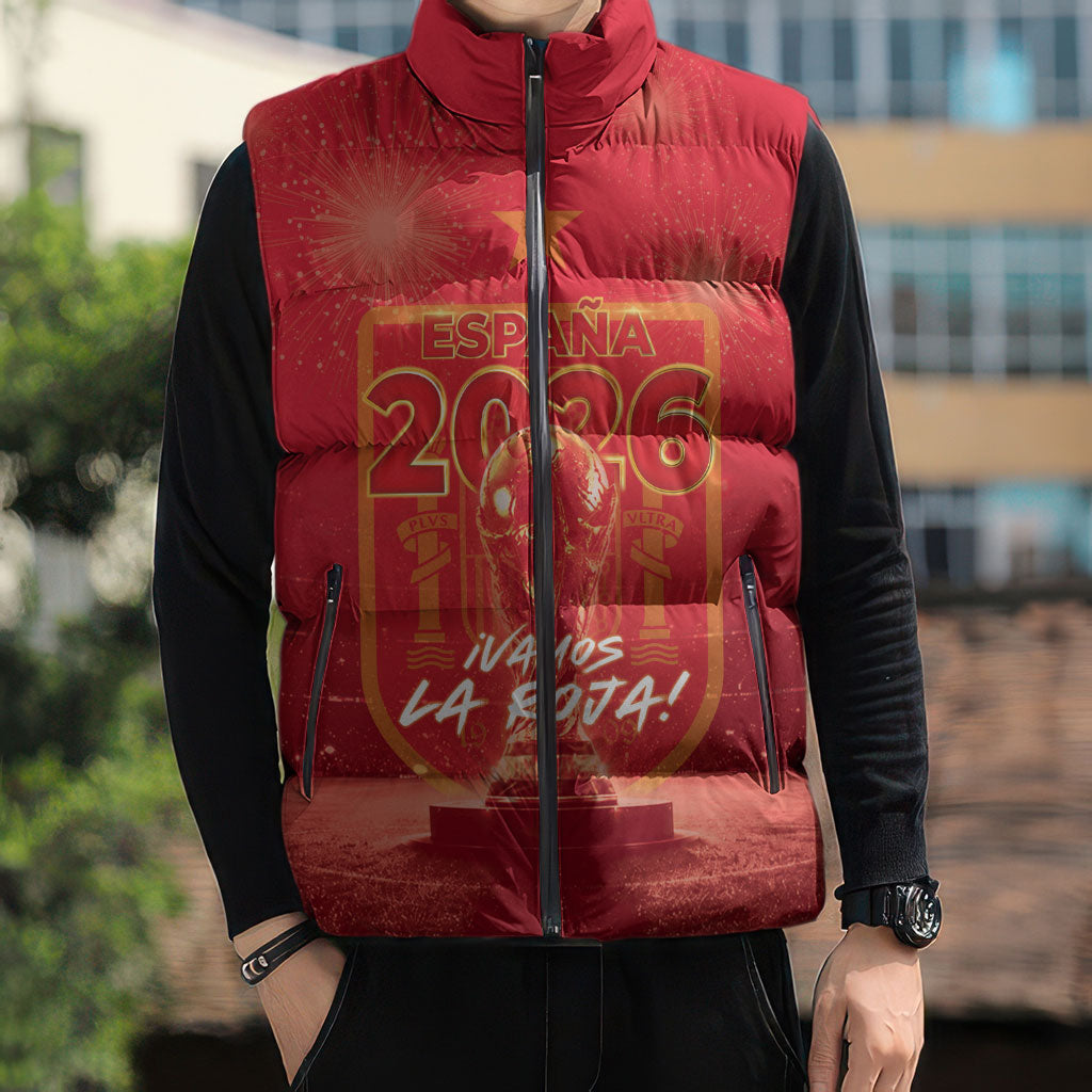 Custom World Football 2026 Spain Sleeveless Puffer Jacket iVamos La Roja