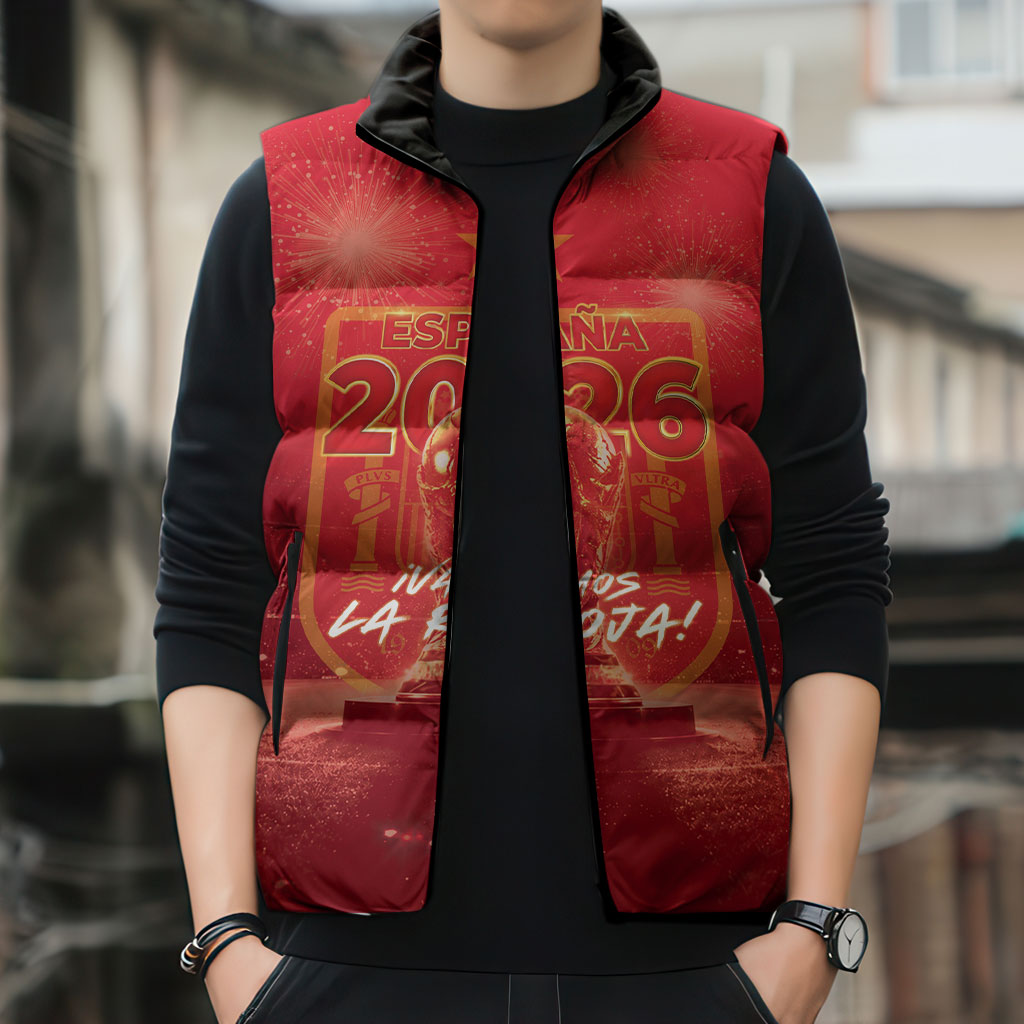 Custom World Football 2026 Spain Sleeveless Puffer Jacket iVamos La Roja