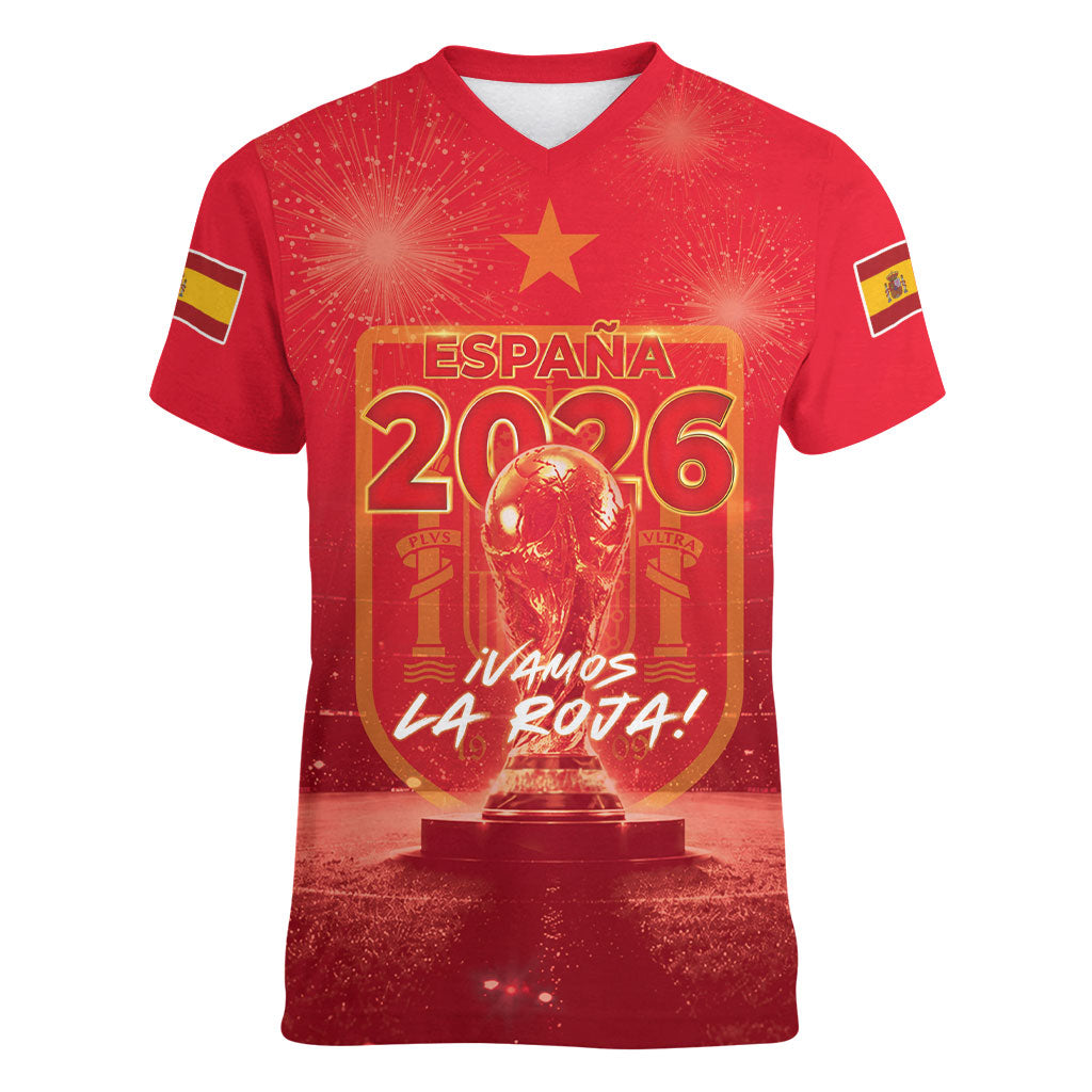 Custom World Football 2026 Spain Women V-Neck T-Shirt iVamos La Roja