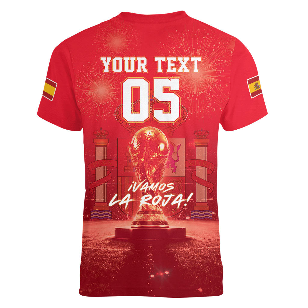 Custom World Football 2026 Spain Women V-Neck T-Shirt iVamos La Roja