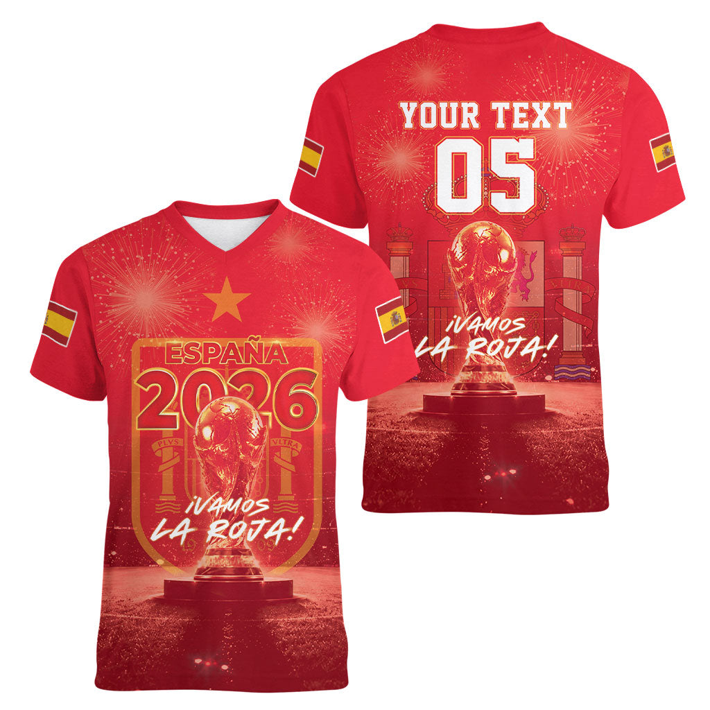 Custom World Football 2026 Spain Women V-Neck T-Shirt iVamos La Roja