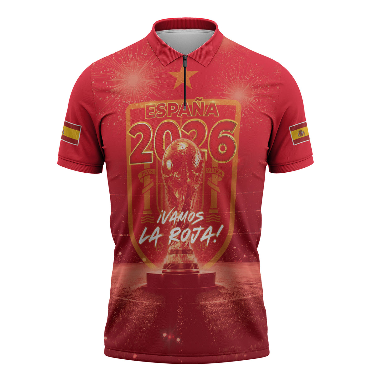 Custom World Football 2026 Spain Zipper Polo Shirt iVamos La Roja