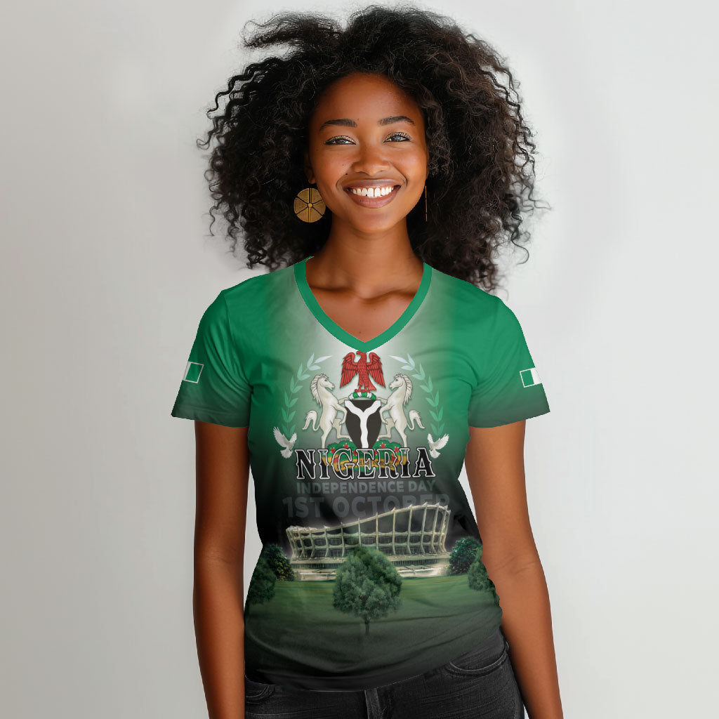Nigeria Independence Day Women V-Neck T-Shirt Proud To Be Nigerian