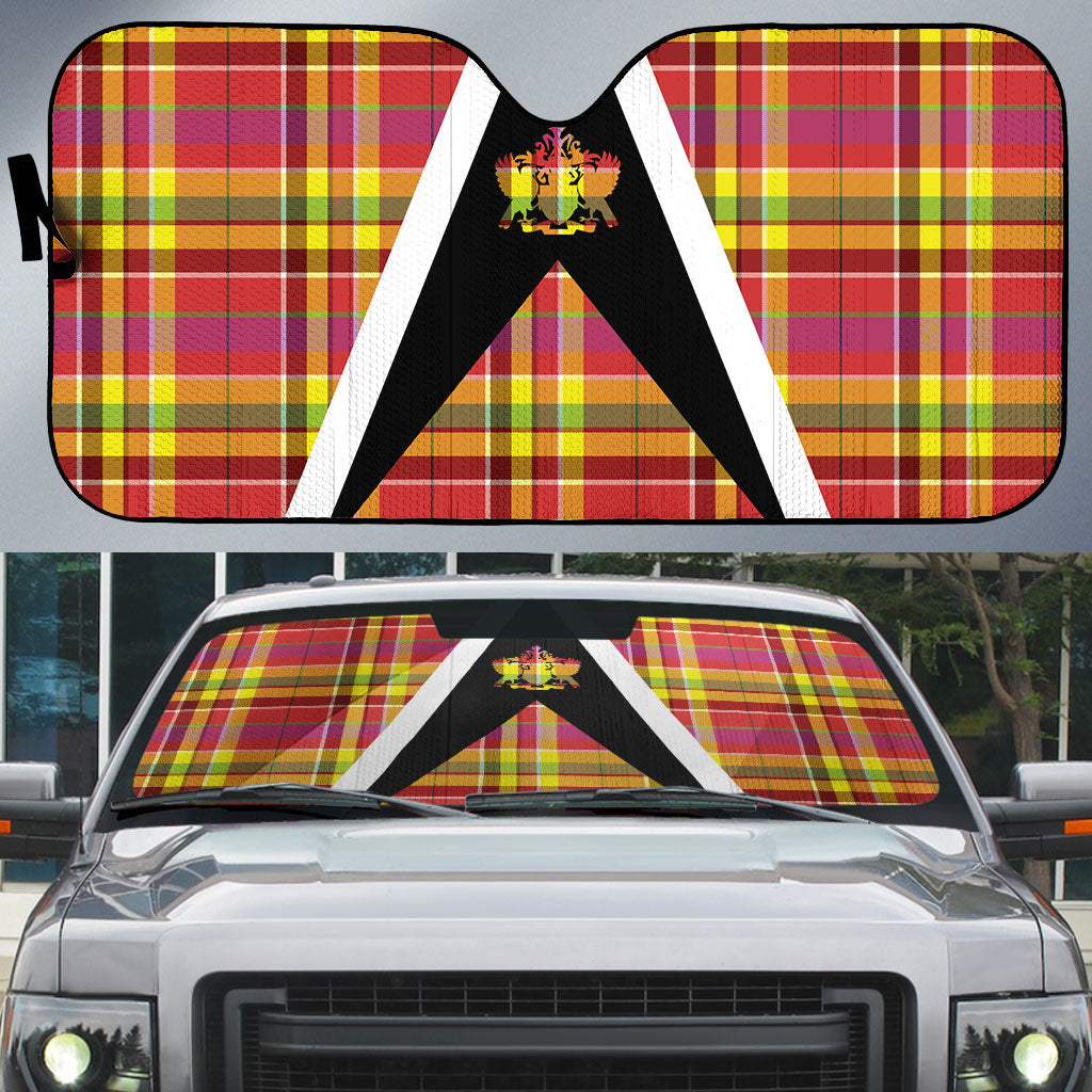Saint Lucia Creole Day Auto Sun Shade Madras Pattern Flag Style