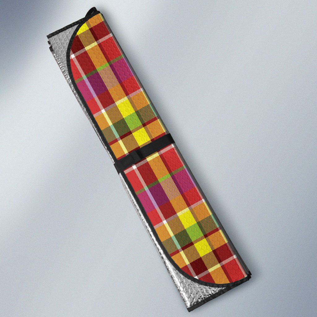 Saint Lucia Creole Day Auto Sun Shade Madras Pattern Flag Style