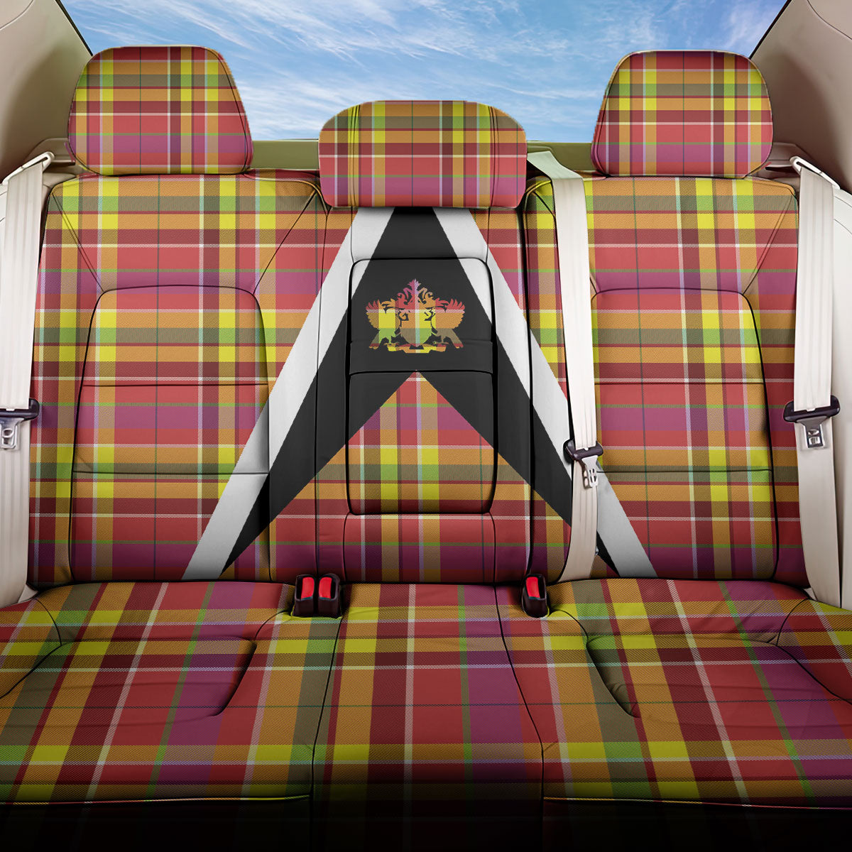 Saint Lucia Creole Day Back Car Seat Cover Madras Pattern Flag Style