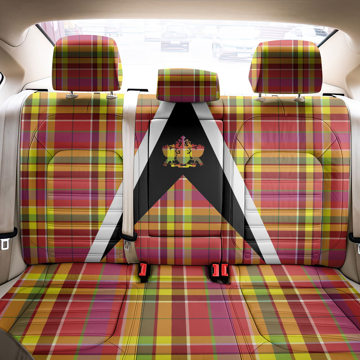 Saint Lucia Creole Day Back Car Seat Cover Madras Pattern Flag Style