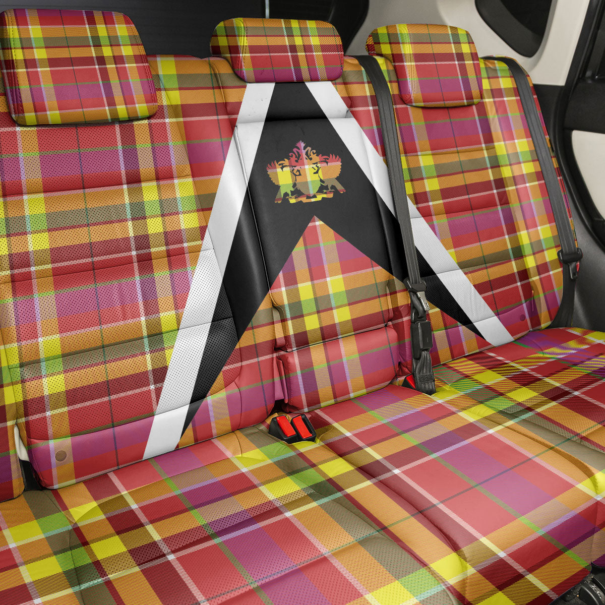Saint Lucia Creole Day Back Car Seat Cover Madras Pattern Flag Style
