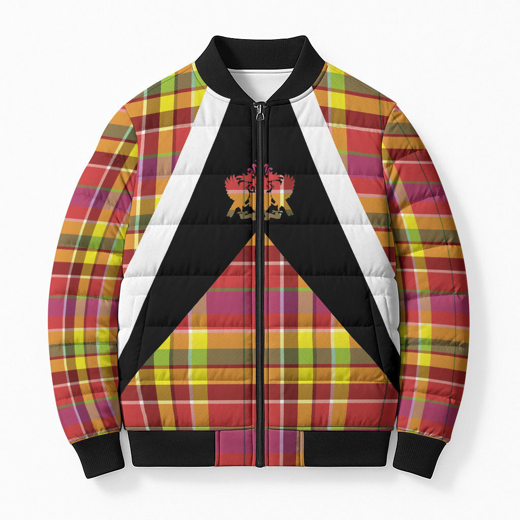 Saint Lucia Creole Day Bomber Puffer Jacket Madras Pattern Flag Style