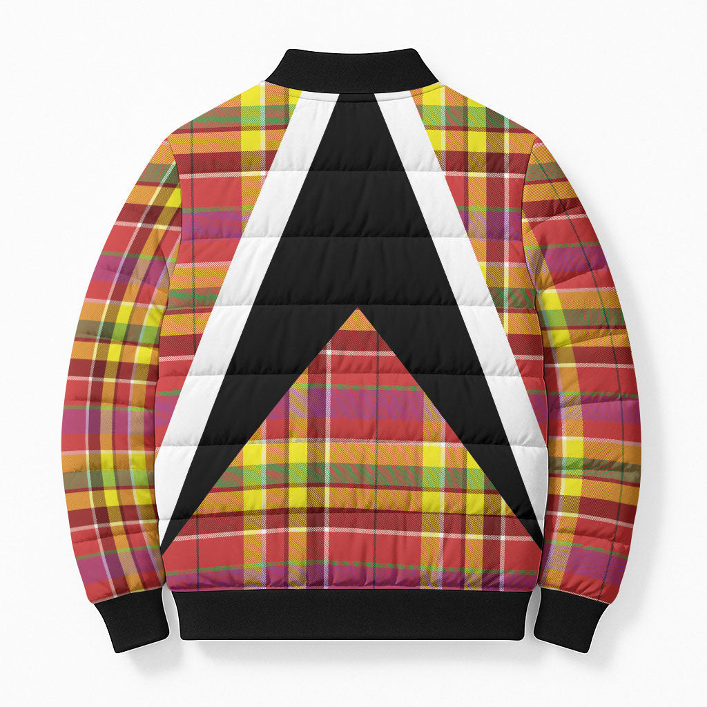 Saint Lucia Creole Day Bomber Puffer Jacket Madras Pattern Flag Style