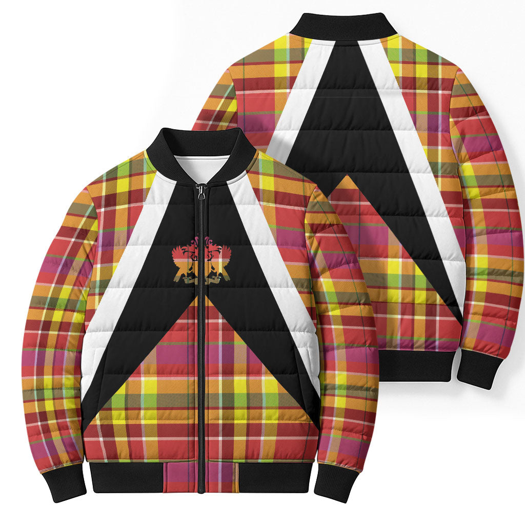Saint Lucia Creole Day Bomber Puffer Jacket Madras Pattern Flag Style