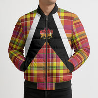 Saint Lucia Creole Day Bomber Puffer Jacket Madras Pattern Flag Style