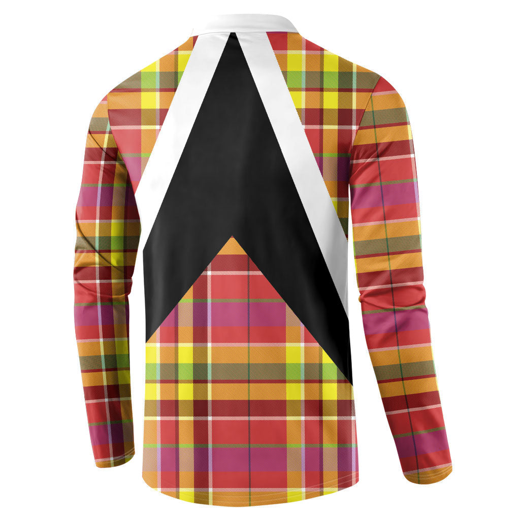 Saint Lucia Creole Day Button Sweatshirt Madras Pattern Flag Style