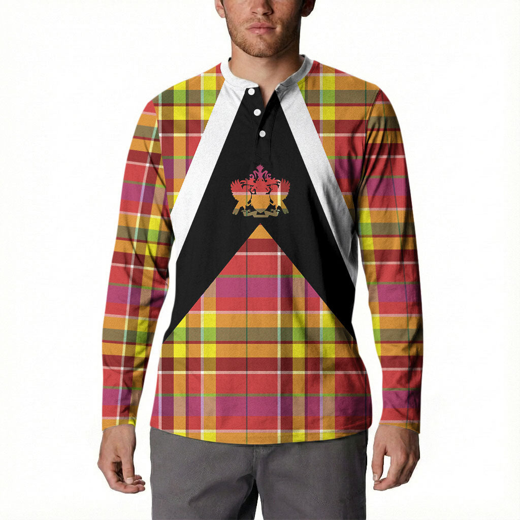 Saint Lucia Creole Day Button Sweatshirt Madras Pattern Flag Style