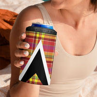 Saint Lucia Creole Day 4 in 1 Can Cooler Tumbler Madras Pattern Flag Style