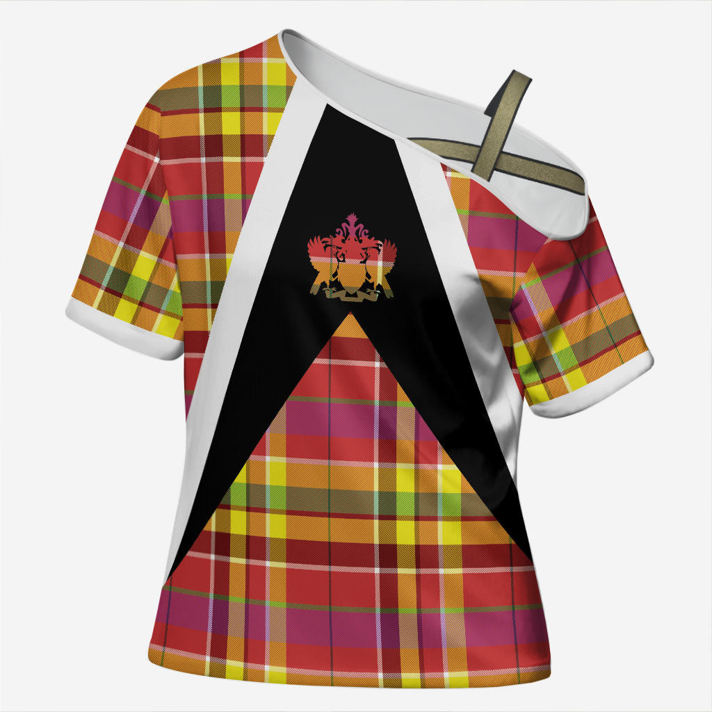 Saint Lucia Creole Day Cross Shoulder Shirt Madras Pattern Flag Style