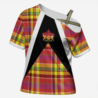 Saint Lucia Creole Day Cross Shoulder Shirt Madras Pattern Flag Style