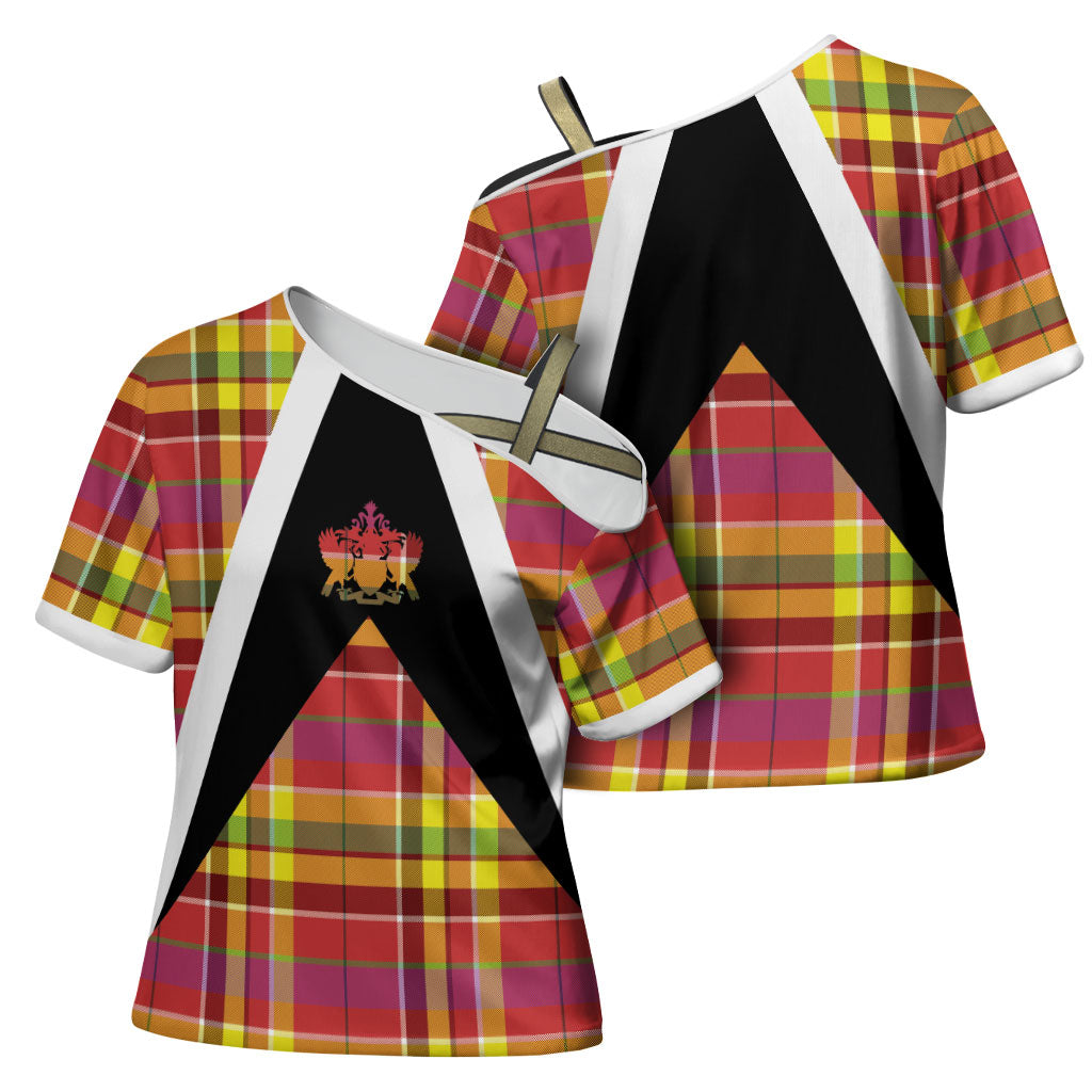 Saint Lucia Creole Day Cross Shoulder Shirt Madras Pattern Flag Style