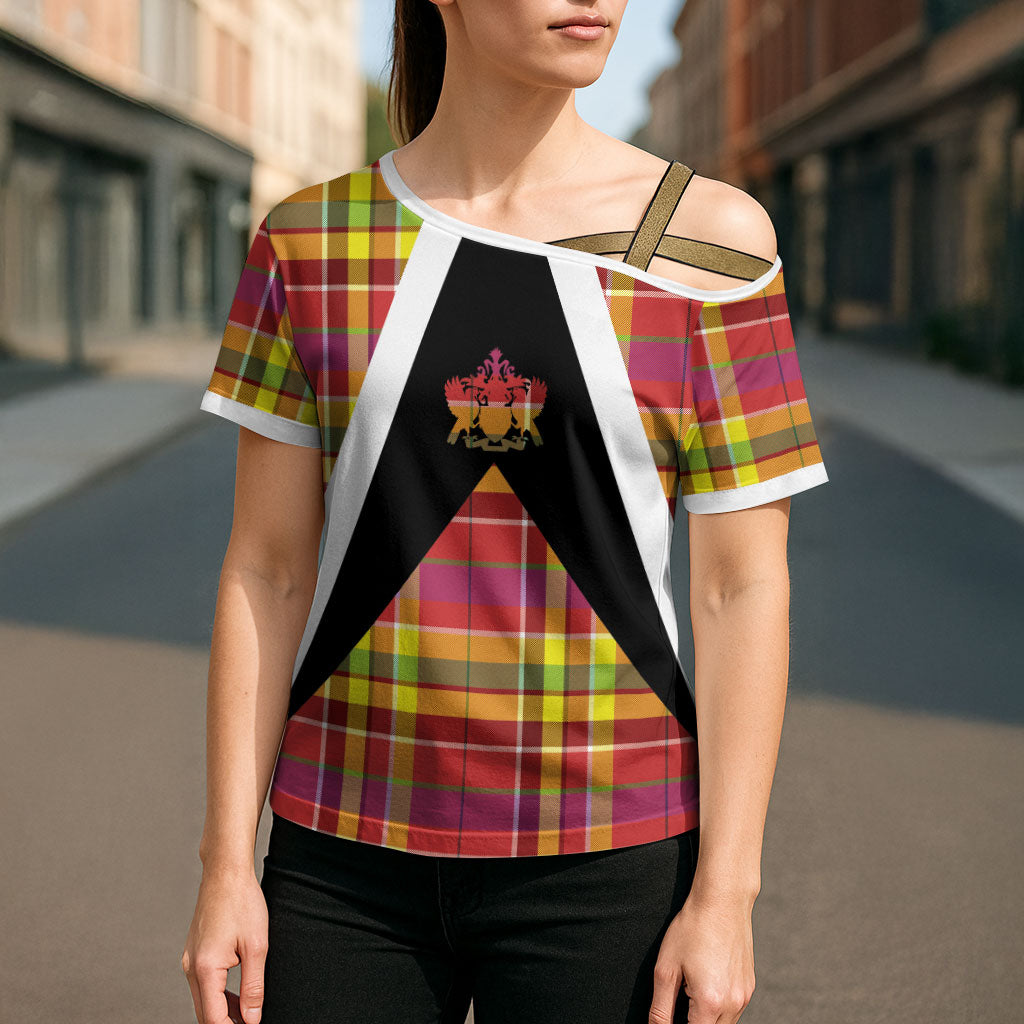 Saint Lucia Creole Day Cross Shoulder Shirt Madras Pattern Flag Style