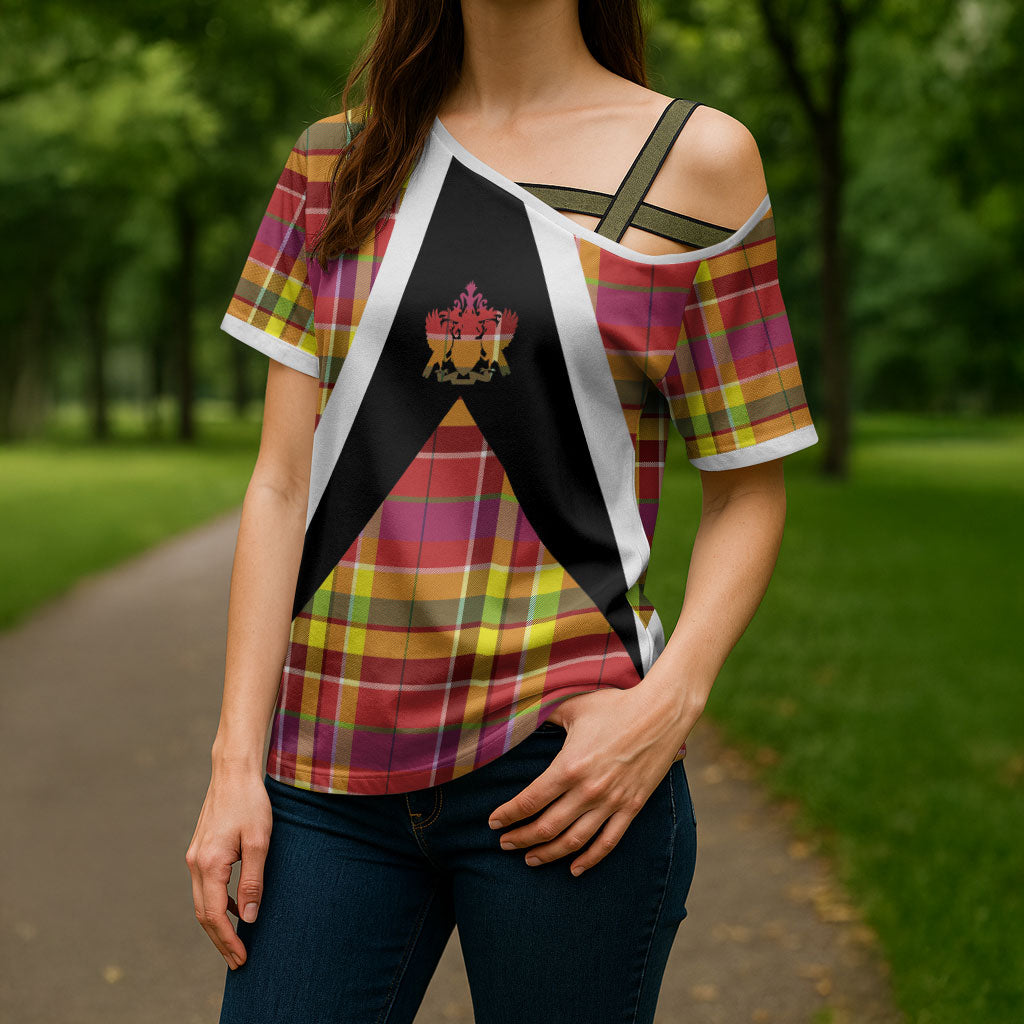 Saint Lucia Creole Day Cross Shoulder Shirt Madras Pattern Flag Style