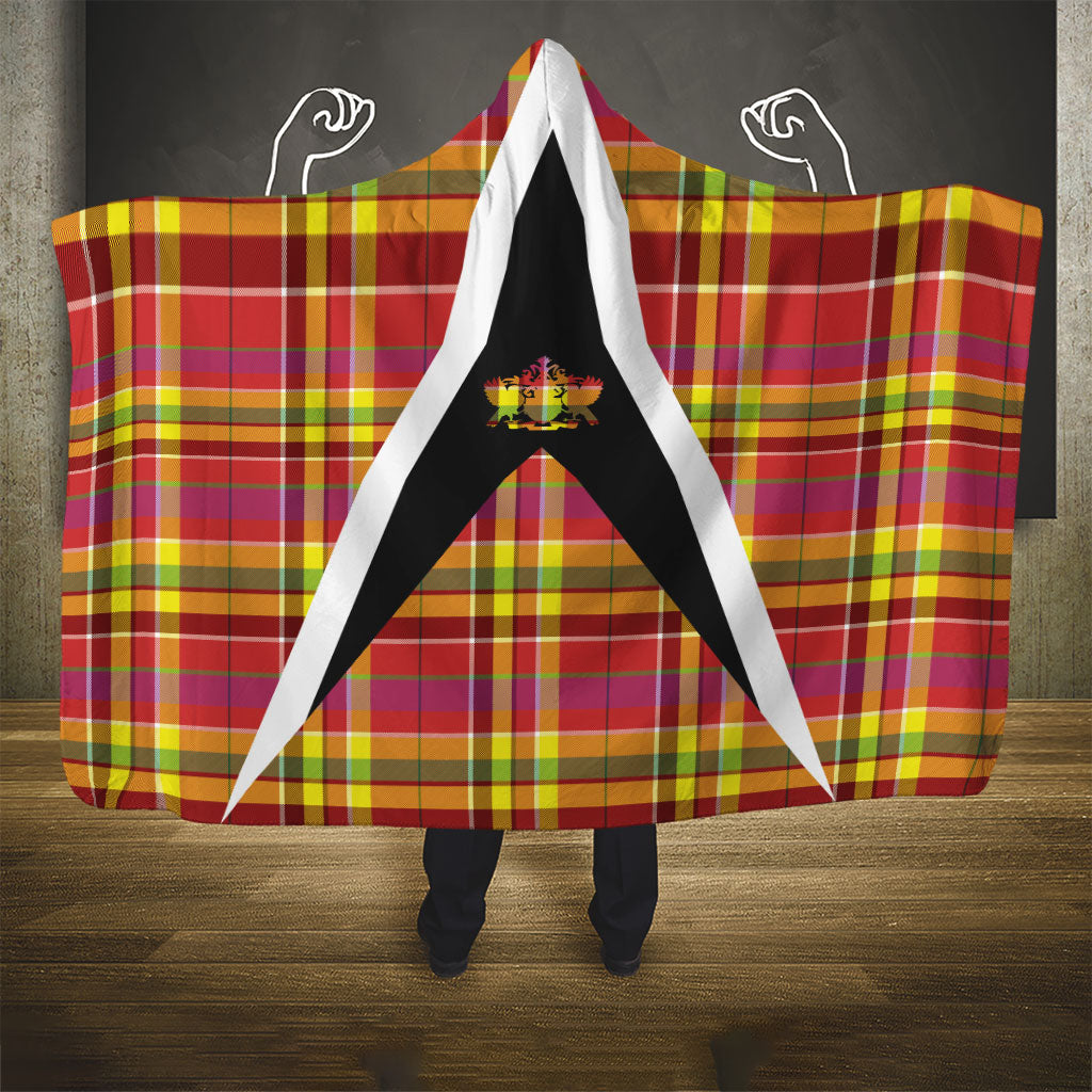 Saint Lucia Creole Day Hooded Blanket Madras Pattern Flag Style