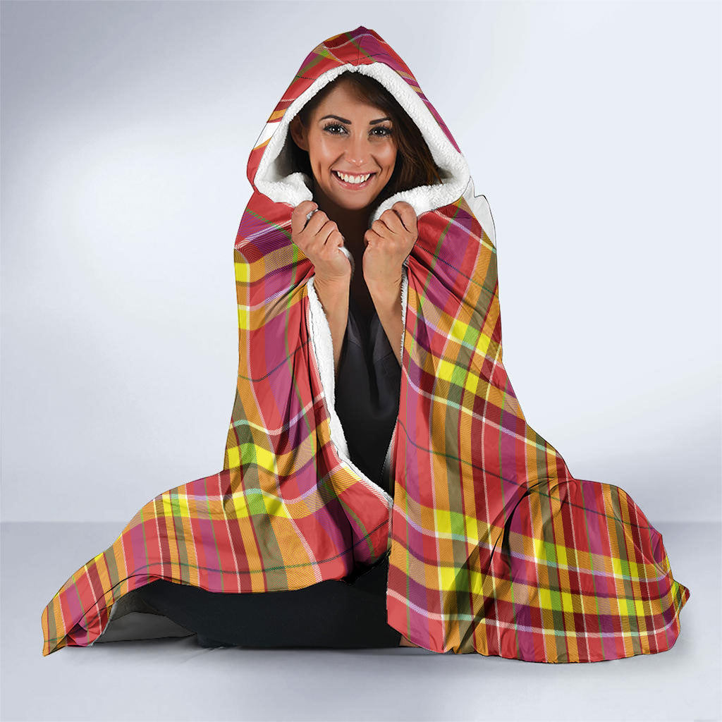 Saint Lucia Creole Day Hooded Blanket Madras Pattern Flag Style