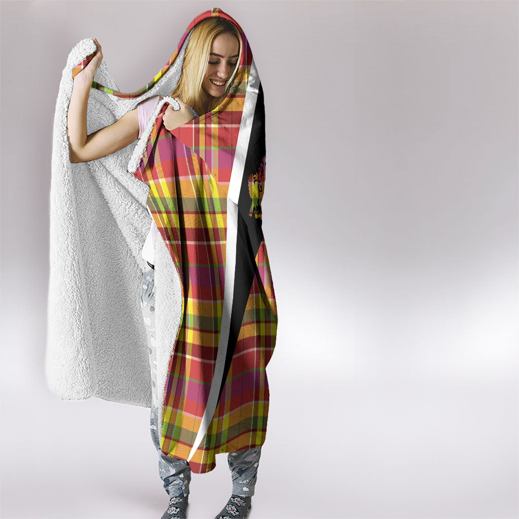 Saint Lucia Creole Day Hooded Blanket Madras Pattern Flag Style
