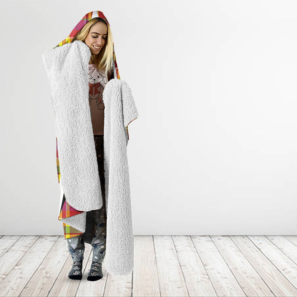 Saint Lucia Creole Day Hooded Blanket Madras Pattern Flag Style