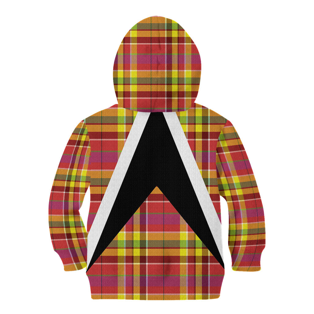 Saint Lucia Creole Day Kid Hoodie Madras Pattern Flag Style