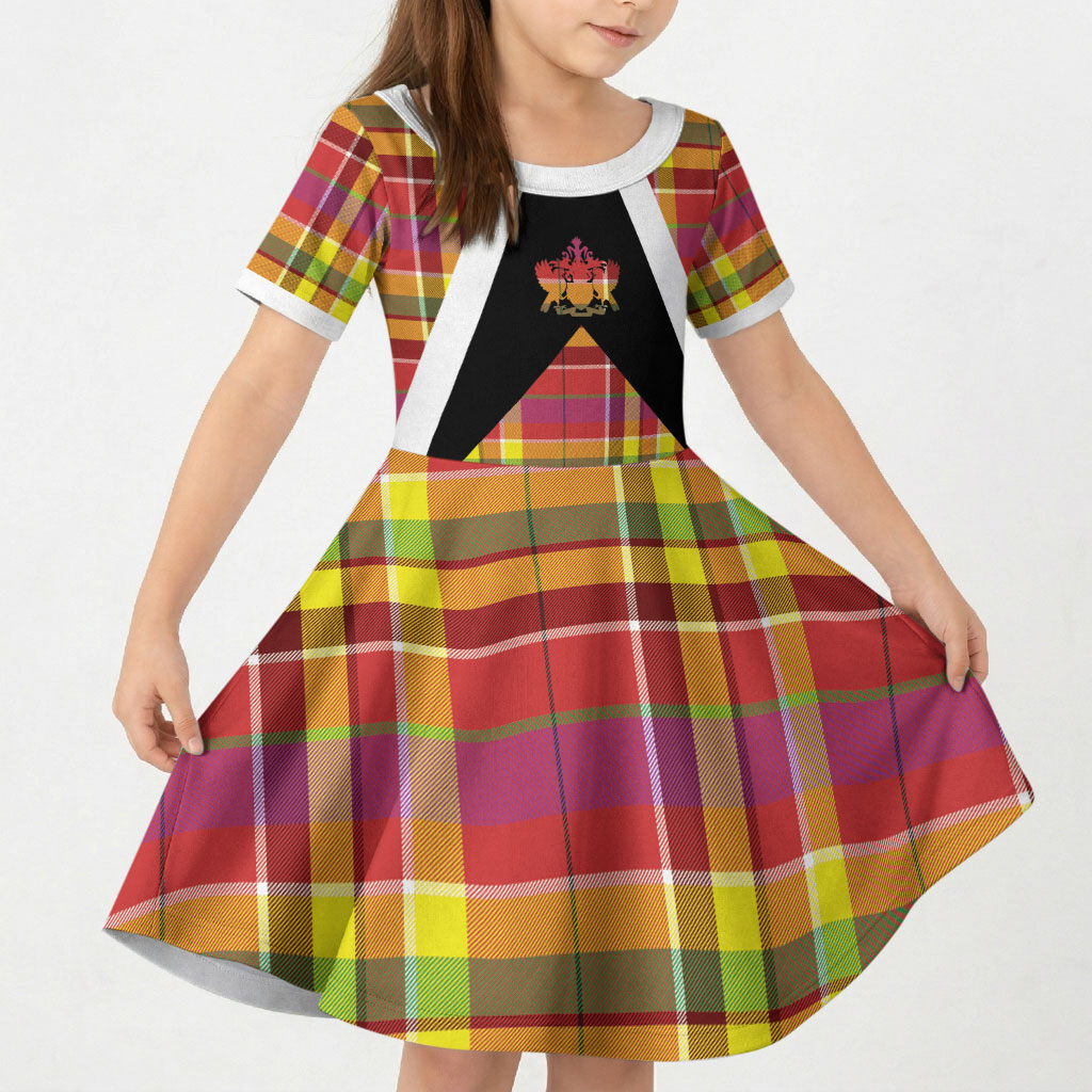 Saint Lucia Creole Day Kid Short Sleeve Dress Madras Pattern Flag Style