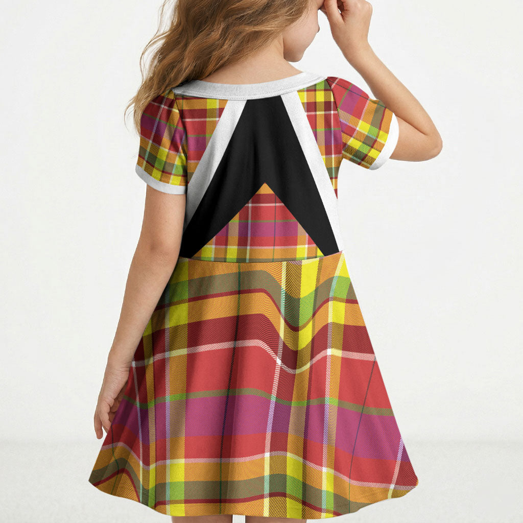 Saint Lucia Creole Day Kid Short Sleeve Dress Madras Pattern Flag Style