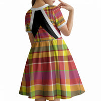 Saint Lucia Creole Day Kid Short Sleeve Dress Madras Pattern Flag Style