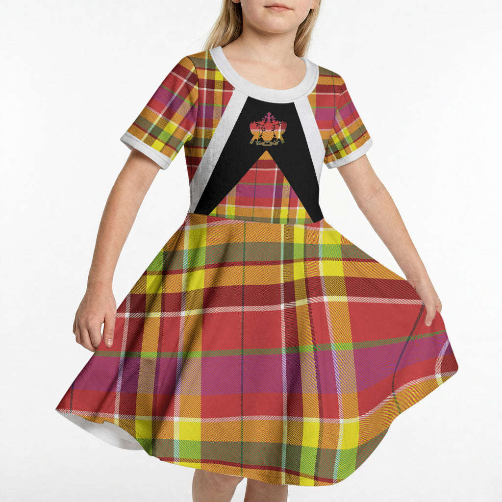 Saint Lucia Creole Day Kid Short Sleeve Dress Madras Pattern Flag Style