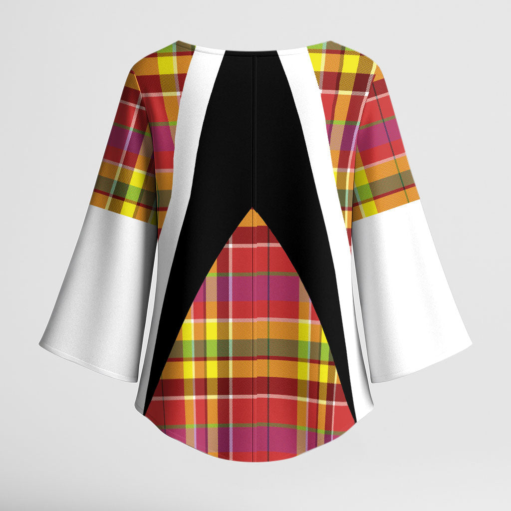 Saint Lucia Creole Day Kimono Sleeve Blouse Madras Pattern Flag Style